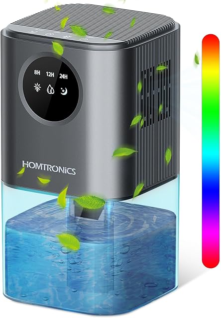 60 OZ Small Dehumidifiers for Home, with 7 Color LED Light, 8/12/24H Timer, 44dB Ultra-Quiet, Energy Saving Small Dehumidifier for Bedroom, Living Room, Office