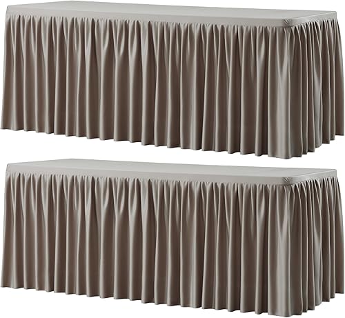 Miniatura 198 de Wish Care Paquete de 2 manteles rectangulares negros para mesas de 6 pies, manteles ajustables de poliéster elásticos 6T para fiestas, bodas, ferias