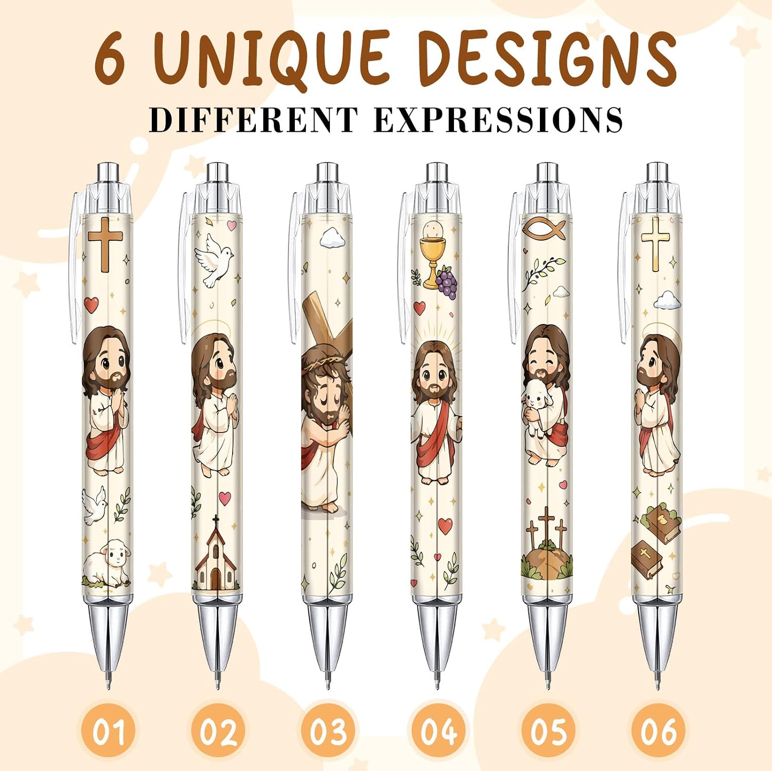 6-Piece Christian Pen Set, Cute Jesus Ballpoint Pens, Religious Faith Pens for Women Men Kids, Bible Journaling Supplies, Gift for Her Him Mom, Easter Christmas Baptism Church Gifts image 4