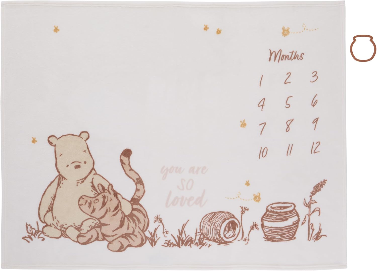 NoJo Disney Classic Winnie The Pooh Milestone Baby Blanket, Ivory and Taupe, 40 x 50 Inch, Monthly Photo Prop with Character Design (Officially Licensed Product)