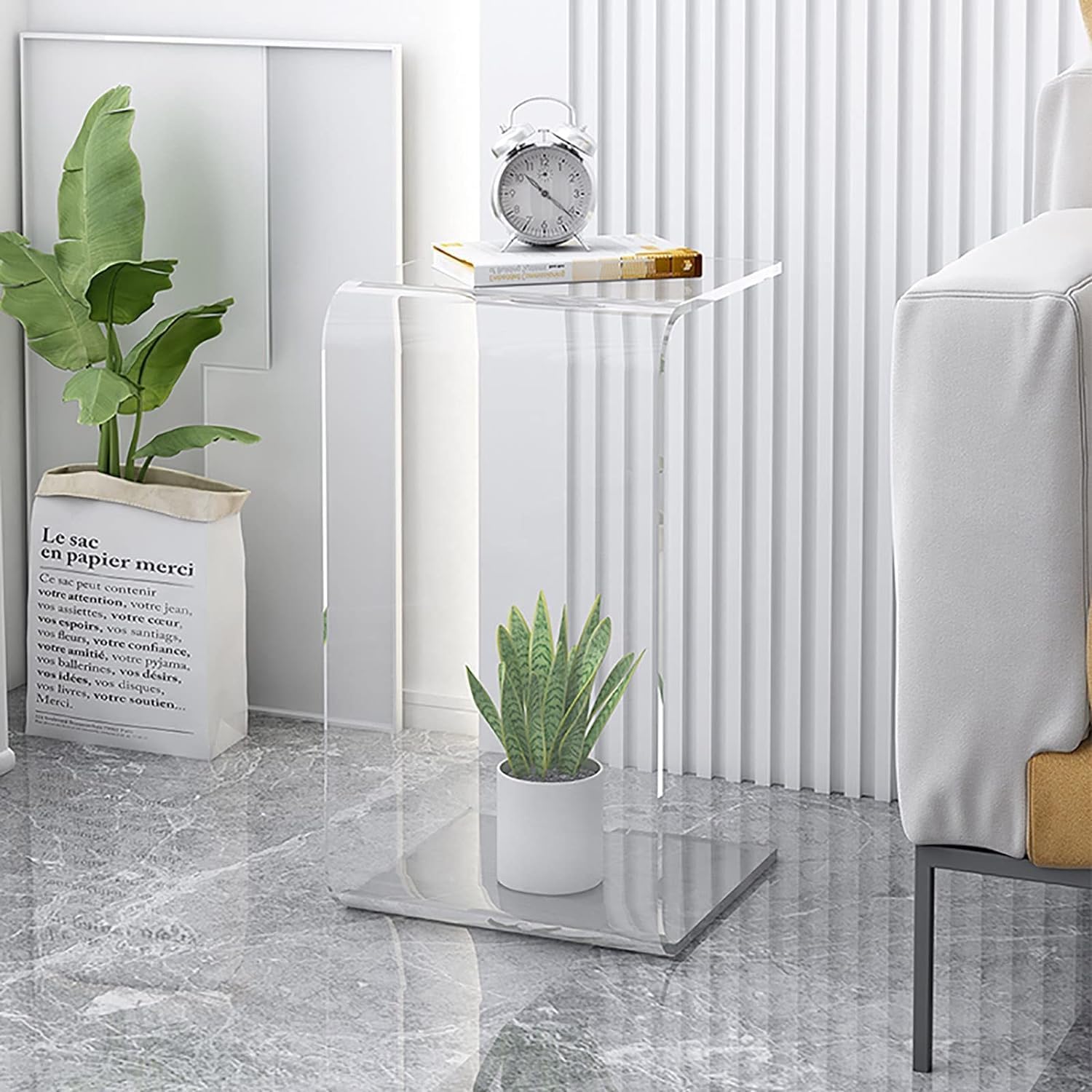 Acrylic Side Table, Clear Corner Table for Bedroom, 2 Tier End Table Accent Table, Multipurpose Coffee Table Bed Desk Laptop Table for Living Room, Bedroom, Balcony, Patio, Office, 3 Sizes (Clear, 30