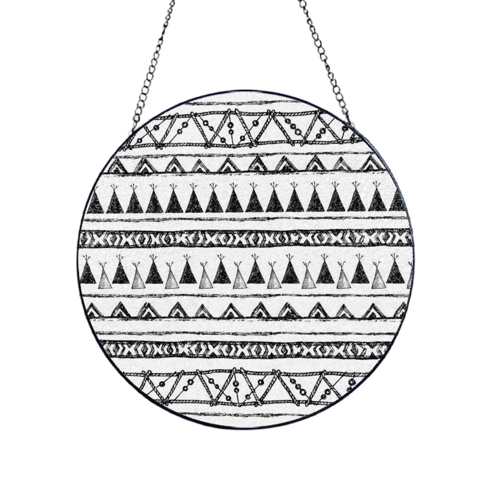 Phayah Native American Patterns Print Glass Window Hanging Sun Catchers Suncatcher Decor For Birthday For Home Garden Porch 12in（30cm）