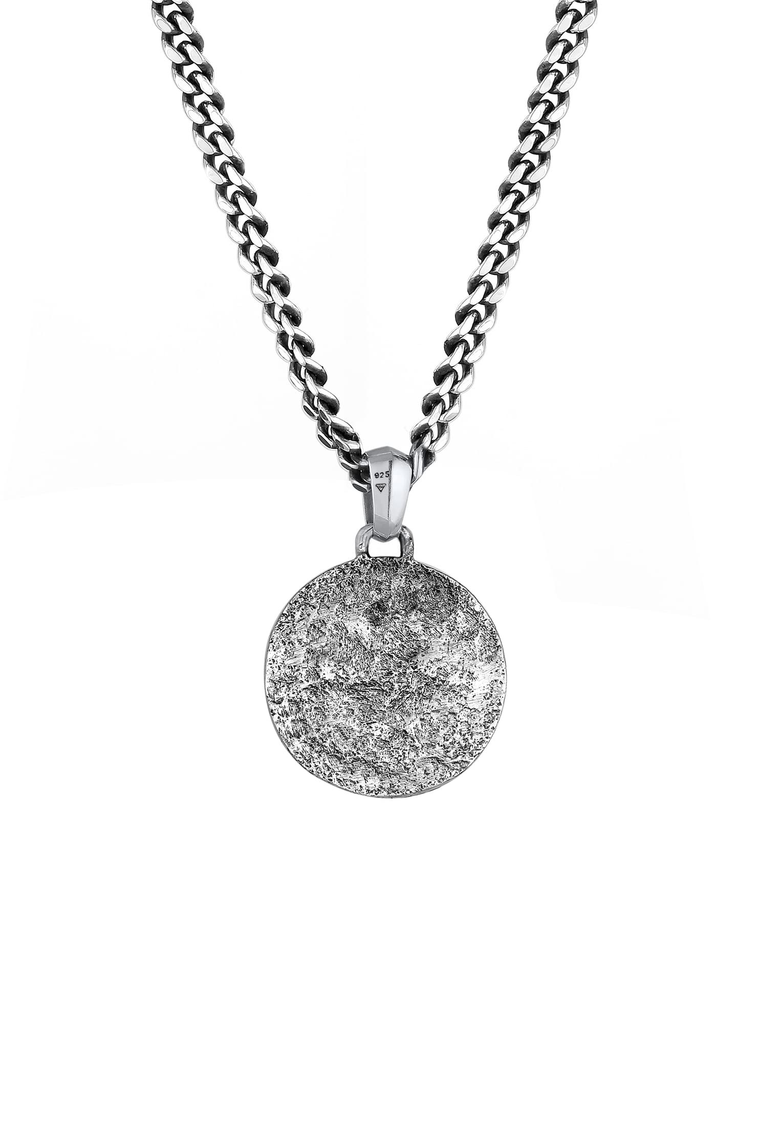 Kuzzoi Collar plata de ley 925 oxidada para hombre con colgante brújula 34 mm, longitud 50 cm | Longitud de la cadena de eslabones de 50 cm para hombre con colgante