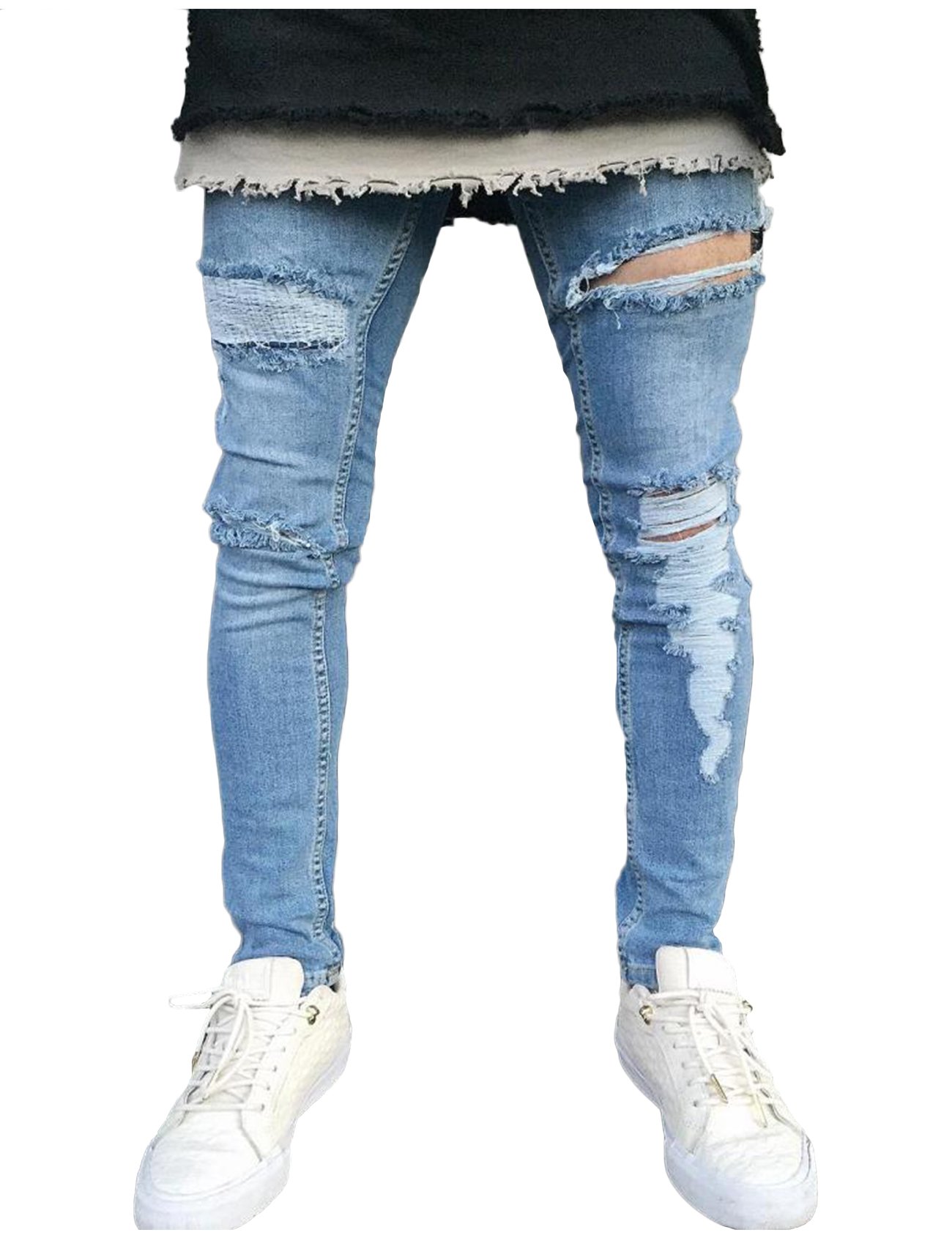 Jueshanzj Men's Ripped Distressed Jeans - Casual Slim Fit Denim Pants, Multiple Sizes (28-42) - View #9