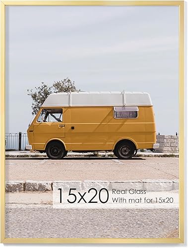 Miniatura 577 de Fun Memories Portarretratos de metal de 16 x 20 pulgadas con paspartú de 11 x 14 pulgadas, acabado de aluminio cepillado, parte delantera de vidrio