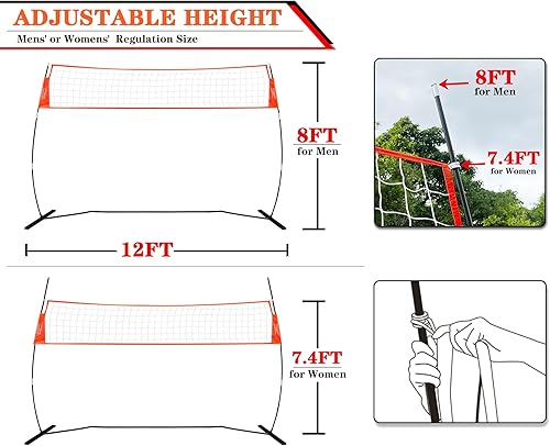 Miniatura 3 de Red de entrenamiento de voleibol portátil de 12 pies18 pies para golpear o servir taladros, red de práctica independiente para exteriores e