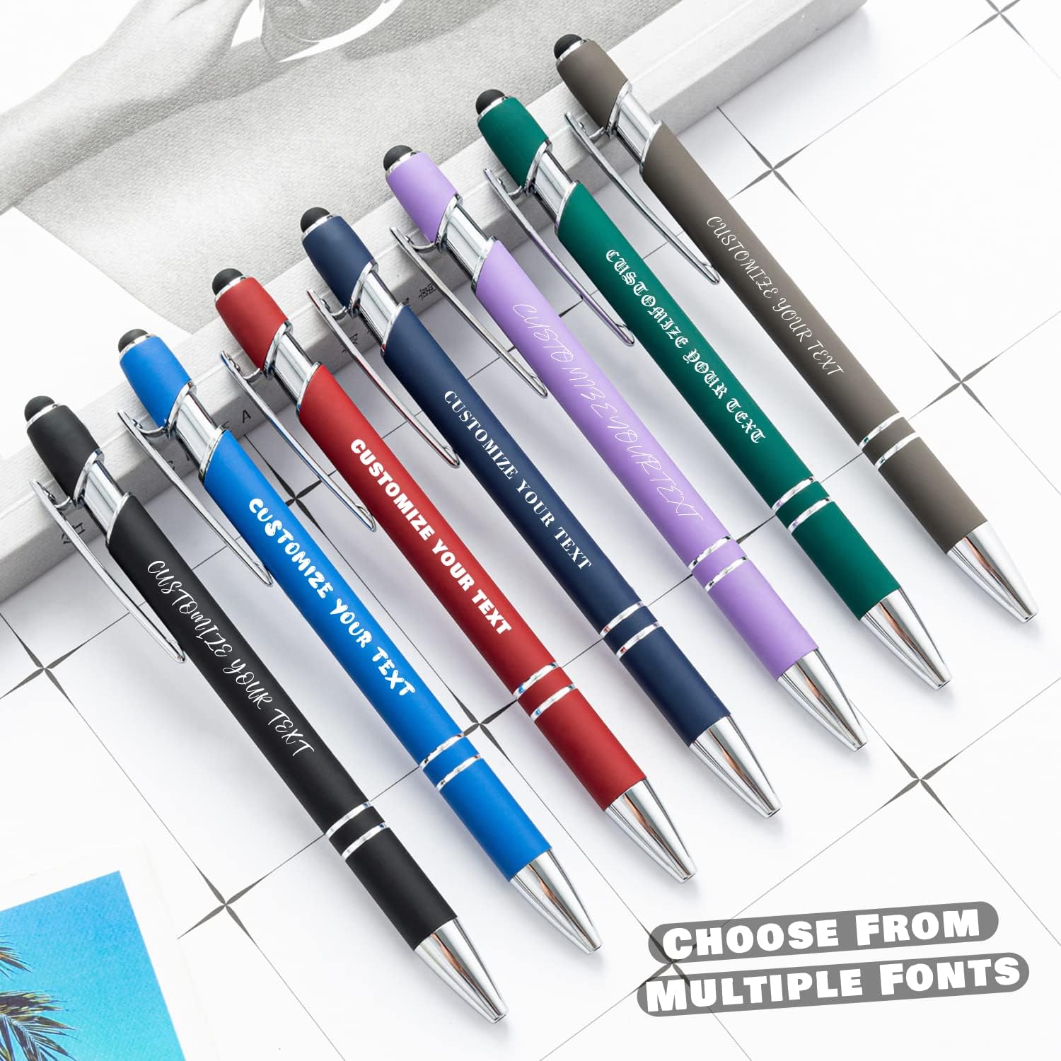 FolHaoth Personalized Pens with Engraved Name and Logo Black Ink Ballpoint Pens Set with Stylus Customized Gifts for Business, Graduation, Wedding, Birthday, Christmas 12 Count (Pack of 1) Blue image 5 of 5 B0C9MC5J8B