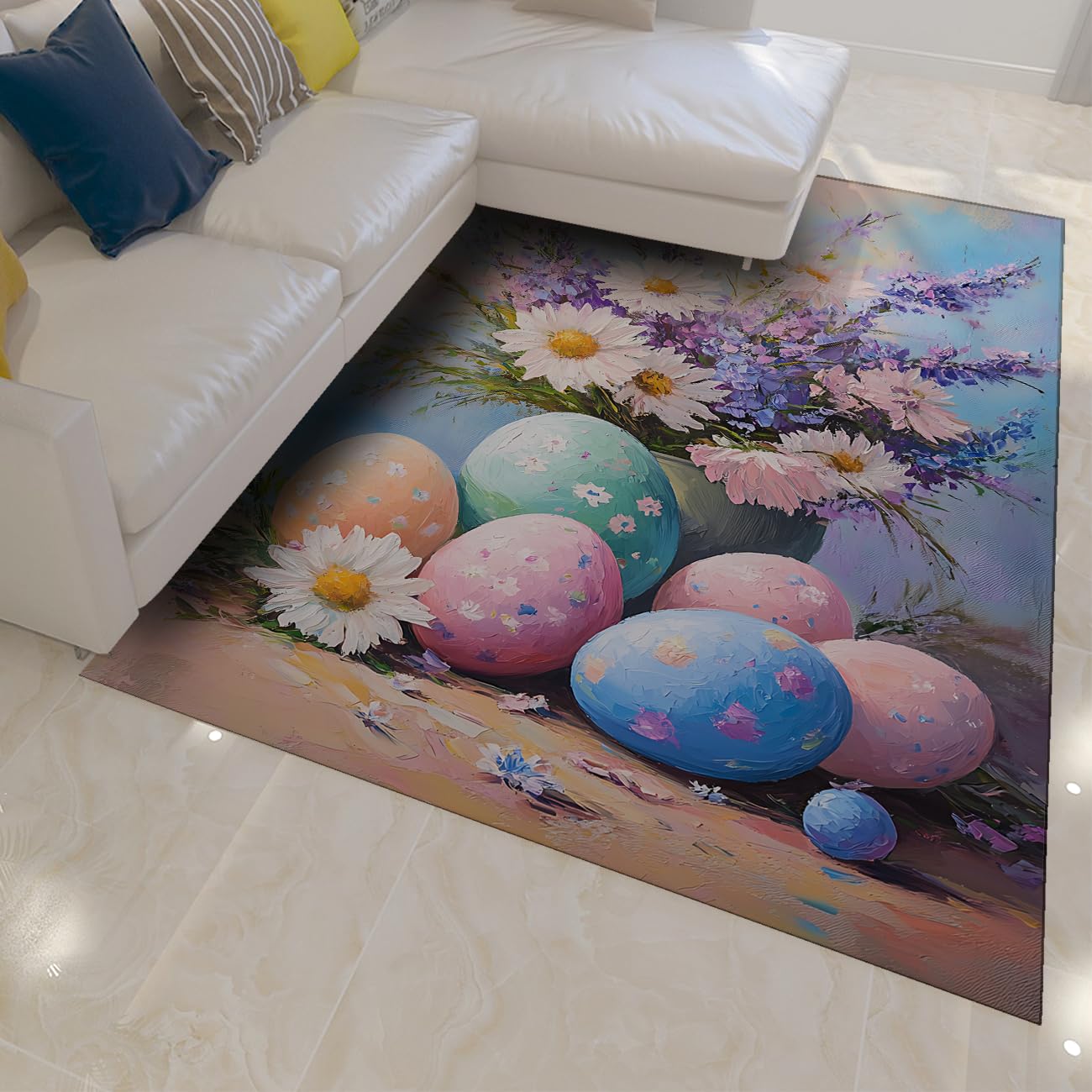 Tapis chambre 80x150cm lavable extérieur intérieur antidérapant marguerite