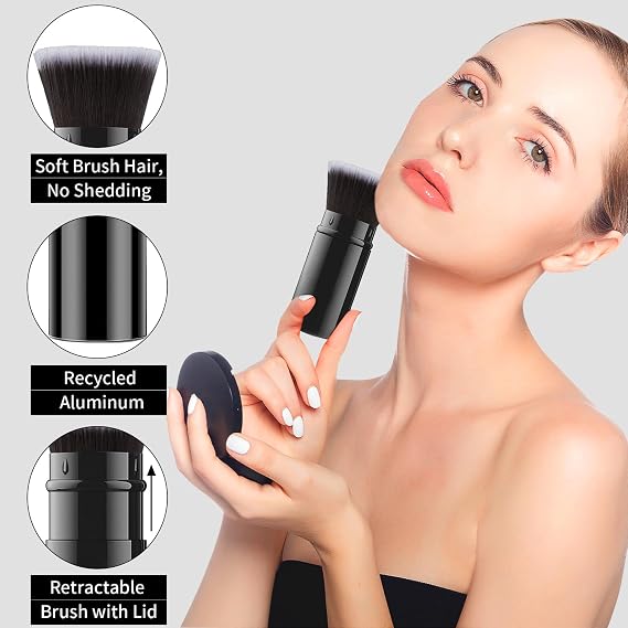 Retractable Kabuki Brush, Flat Top Foundation Makeup Brushes