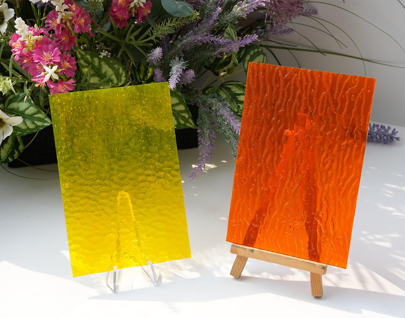 Texturierte transparente Glasplatten – 10 Stück Gelb & Orange gemischt, 10,2 x 15,2 cm für DIY-Bastelarbeiten, Mosaike, Buntglas-Projekte, klare farbige Mosaik-Stücke für Dekoration