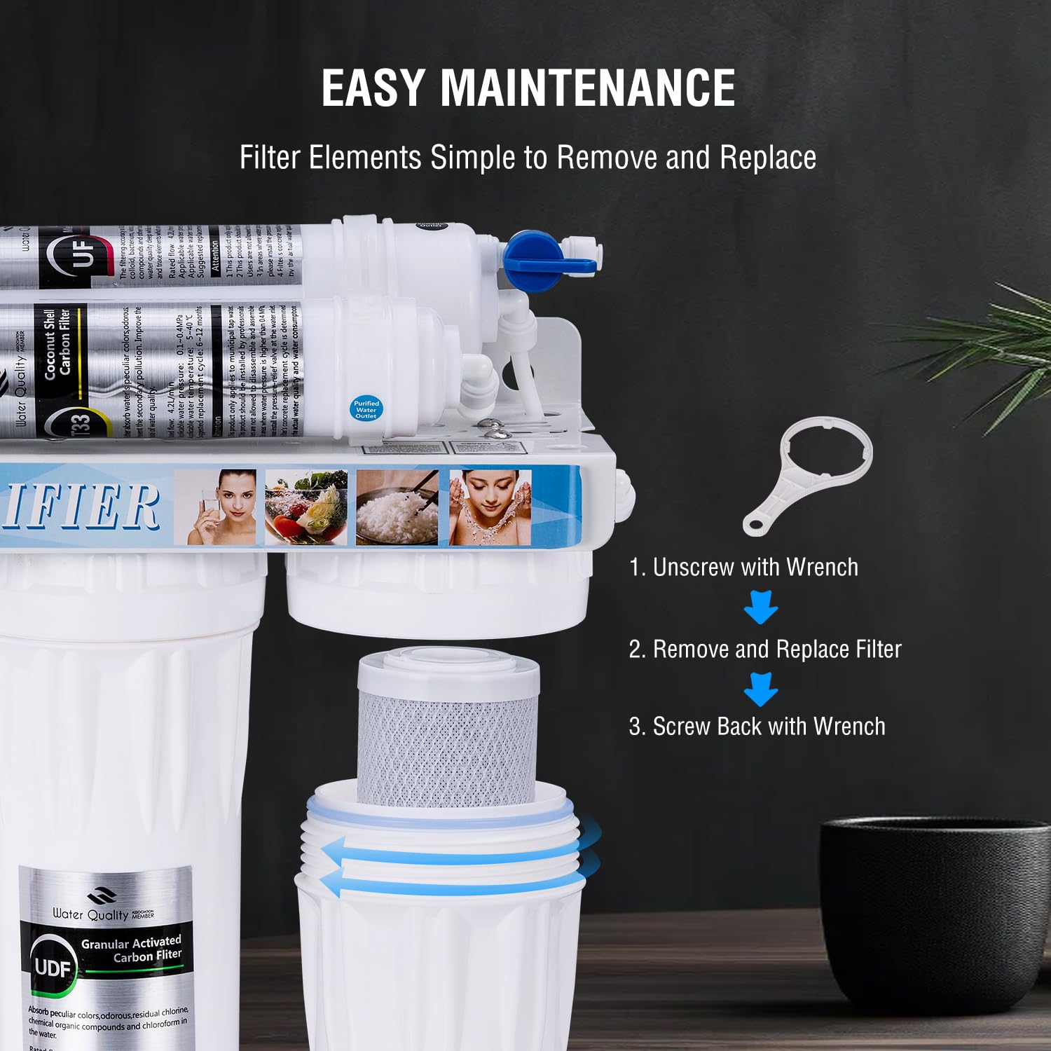 TOPWAY Sistema de Filtro de Agua Debajo del Fregadero de 5 Etapas, 0,01 Micrones Sistema de Ultrafiltración de 10"