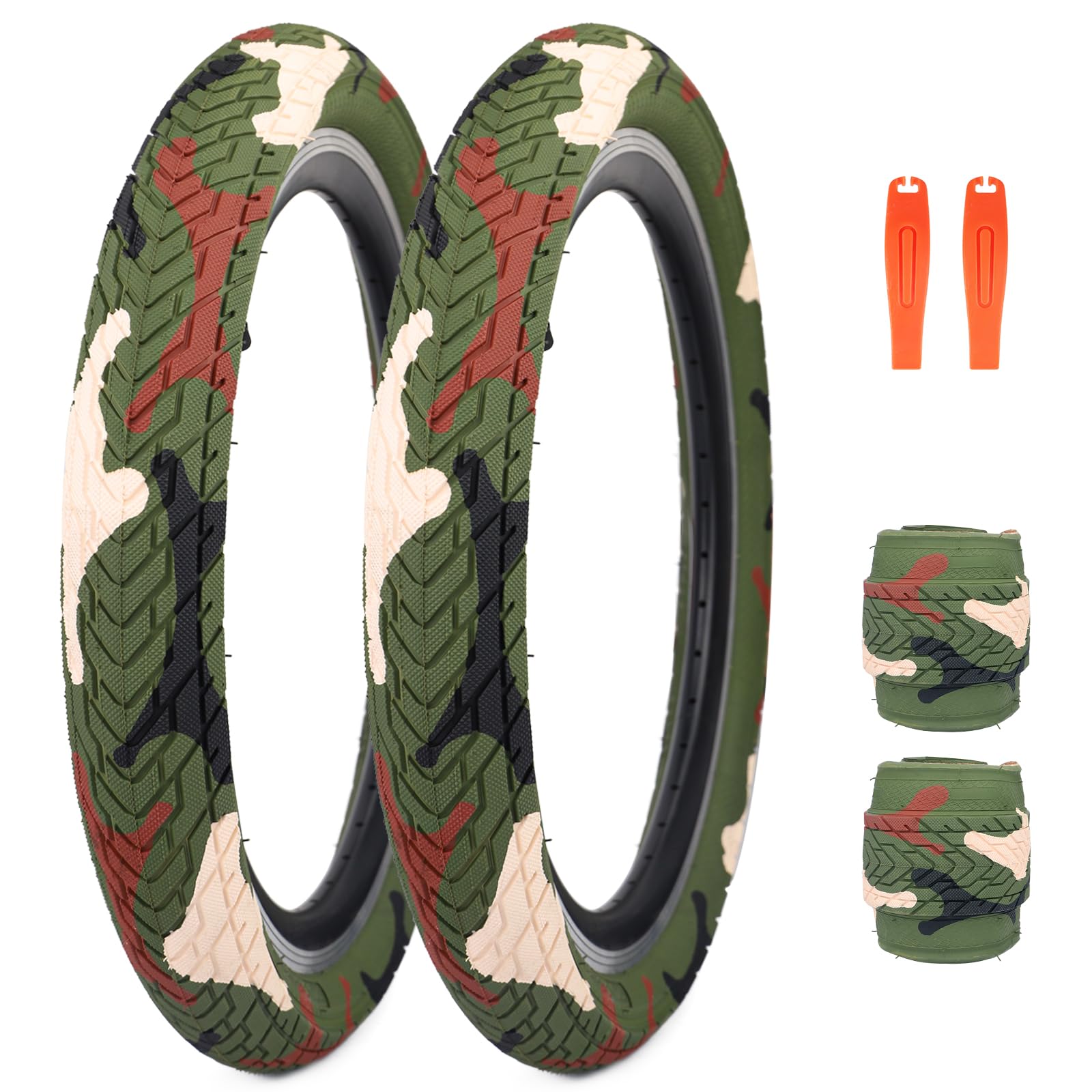 FOMAS 20 x 2.35 inch Kids Bike Tire Colorful Anti - Slip Foldable Replacement All Terrain with Levers for BMX Mountain Folding Bicycle (Camougreen - 2 Pack, 20 x 2.35 inch) โ image 1
