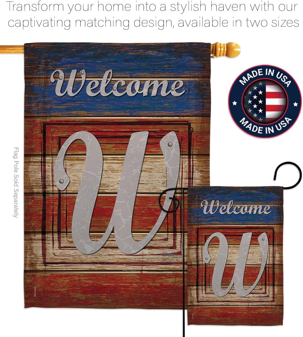 Breeze Decor - Patriotic W Initial Americana - Everyday Patriotic Impressions Decorative Vertical House Flag 28" x 40" Printed In USA