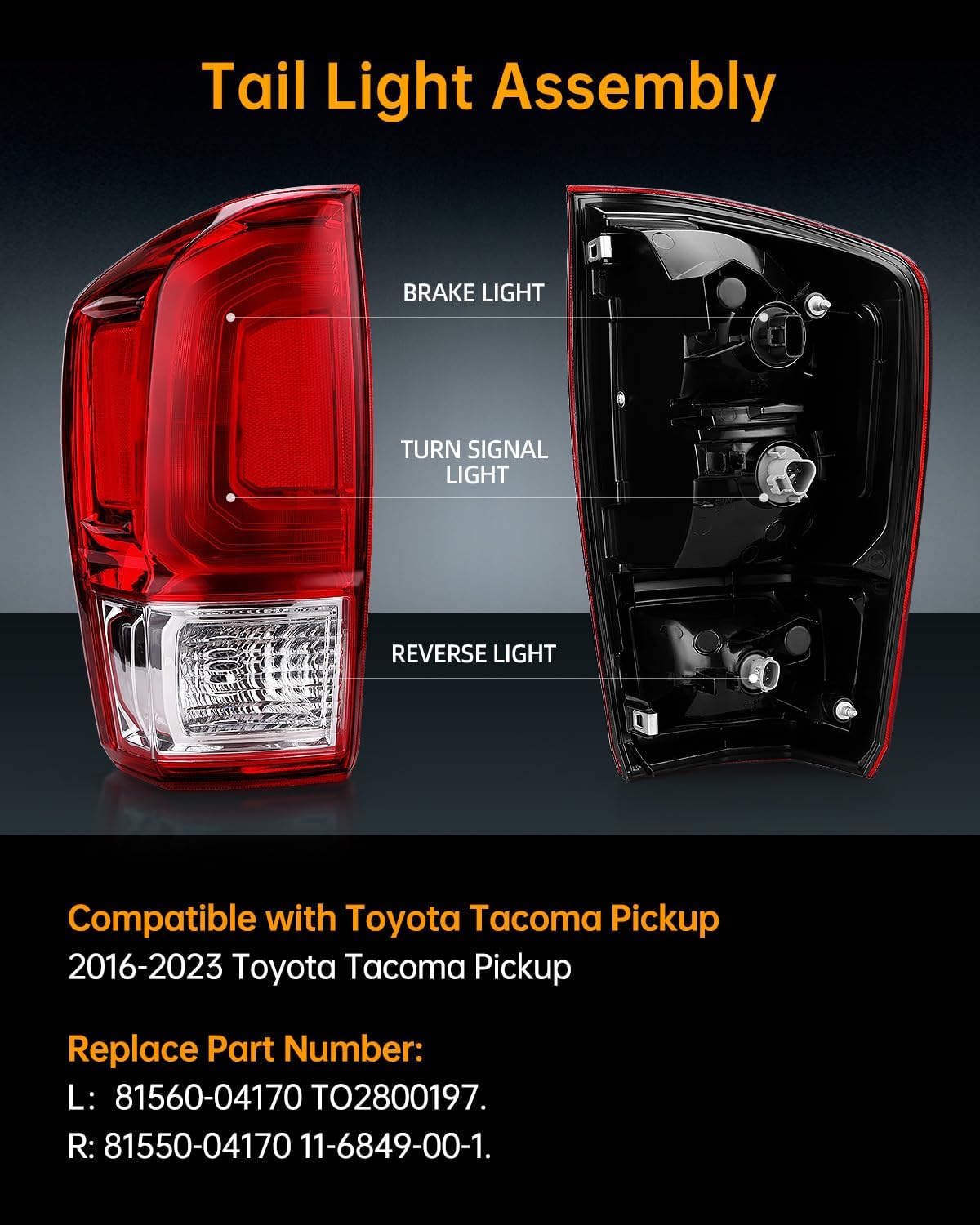 OKLPF Rear Brake Tail Lights Compatible With 2016 2017 2018 2019 2020 2021 2022 2023 Toyota Tacoma Pickup Replace 81550-04170,Red Taillights Assembly,Includes A Luxurious Box,Right Passenger Side