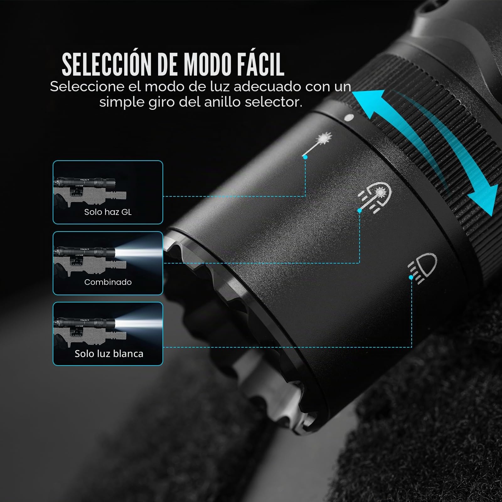 OLIGHT Odin GL M Linterna Táctica con Haz Verde 1500 Lúmenes 215M 4 Modos de Iluminación para Caza Compatible con Rieles M-LOK Utilizada para Actividades Deportivas