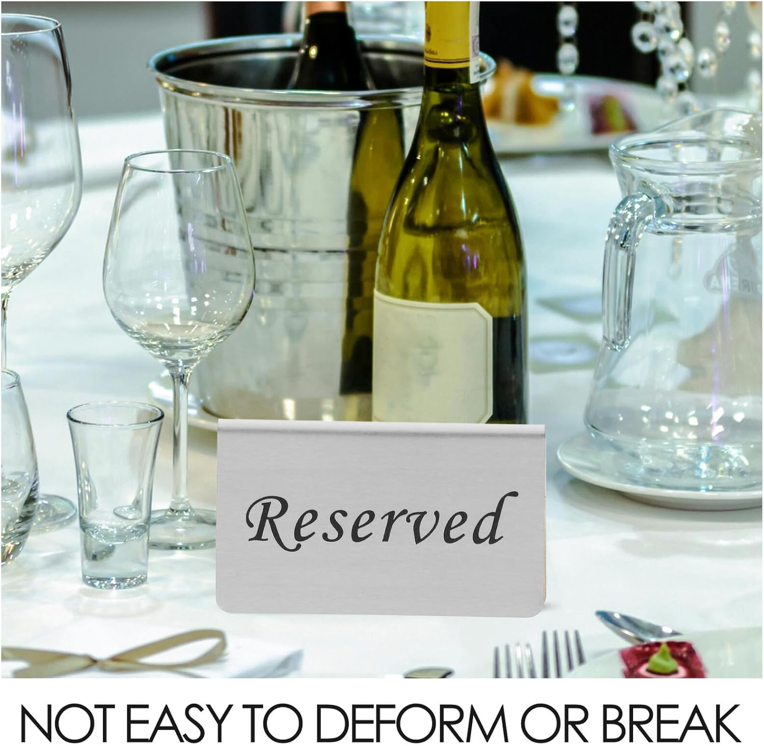 Ipetboom 4 Pcs Stainless Steel Reserved Table Signs for Restaurant and Wedding Events, V-shaped Tent Style, Silver, Sturdy Reservation Displayware for Parties and Dining