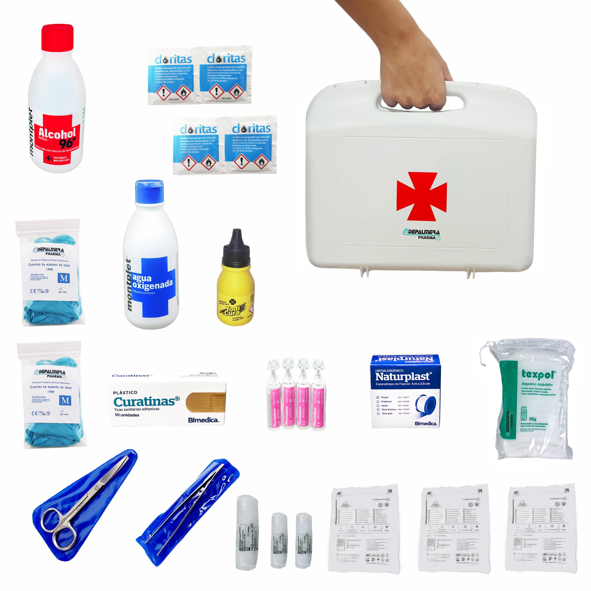 Pharma✙ Botiquin de Primeros Auxilios Hogar y Trabajo, Botiquin Completo Homologado para Realizar Primeras Curas de Emergencia - Medidas 26x23x7cm.