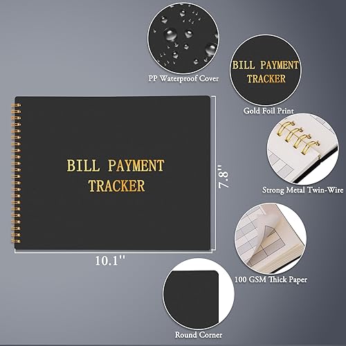 Miniatura 3 de HAUTOCO Bill Tracker - Cuaderno mensual de pagos de facturas para presupuestos personales y financieros con 2 bolsillos de almacenamiento,