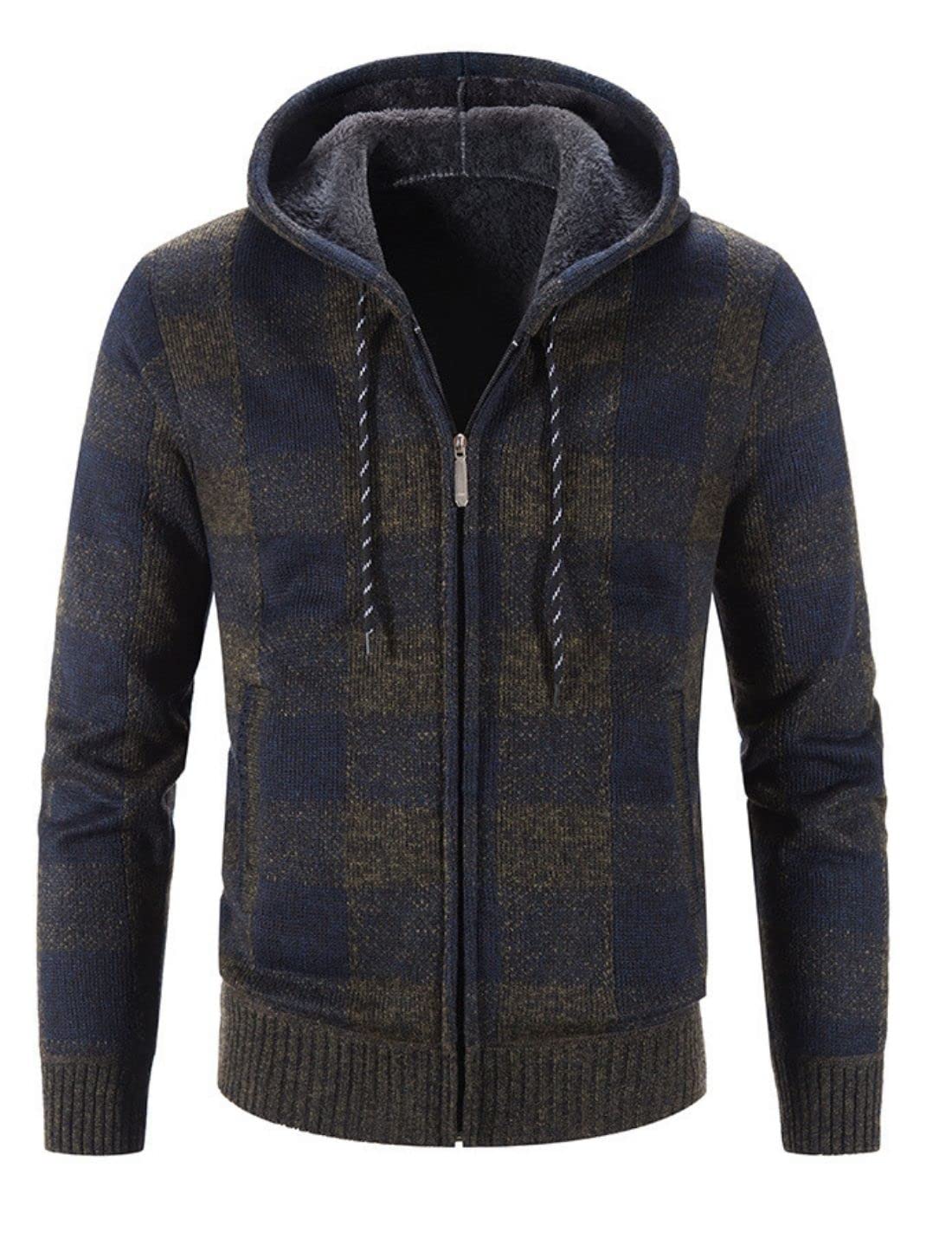 Kinkia Men's Fleece Lined Hoodie Winter Warm Full Zipper Cardigan Sweater