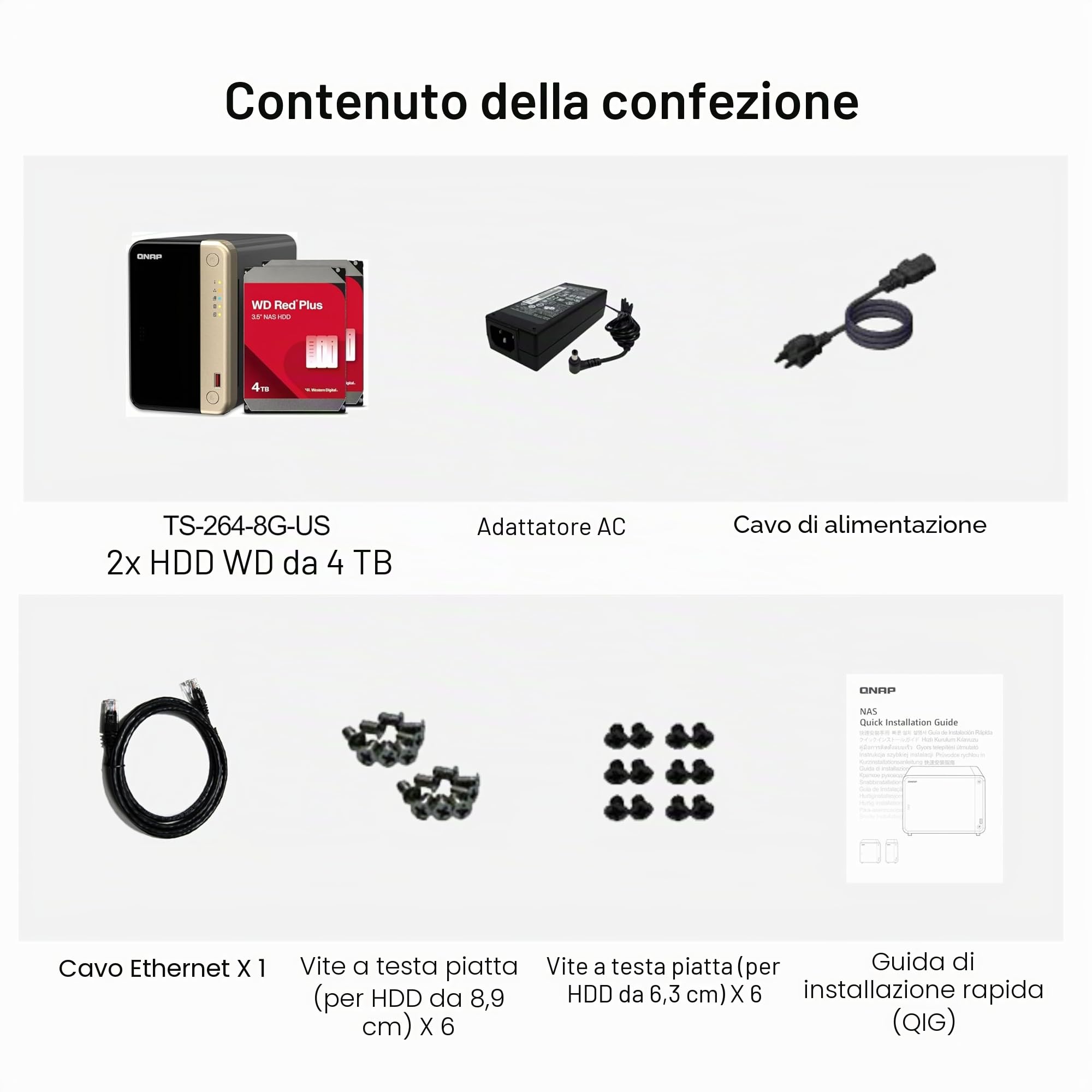 QNAP TS-264-8G-24WD-US NAS desktop ad alte prestazioni a 2 alloggiamenti con capacità di archiviazione di 4 TB, pacchetto HDD preconfigurato RAID1 WD Red Plus