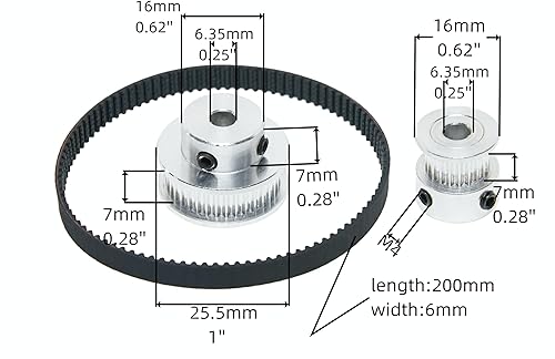 Miniatura 20 de Juego de 2 poleas de sincronización de aluminio 2GT de 20 y 40 dientes, rueda síncrona de 0.197 in de diámetro con 2 correas de longitud de 7.874 in