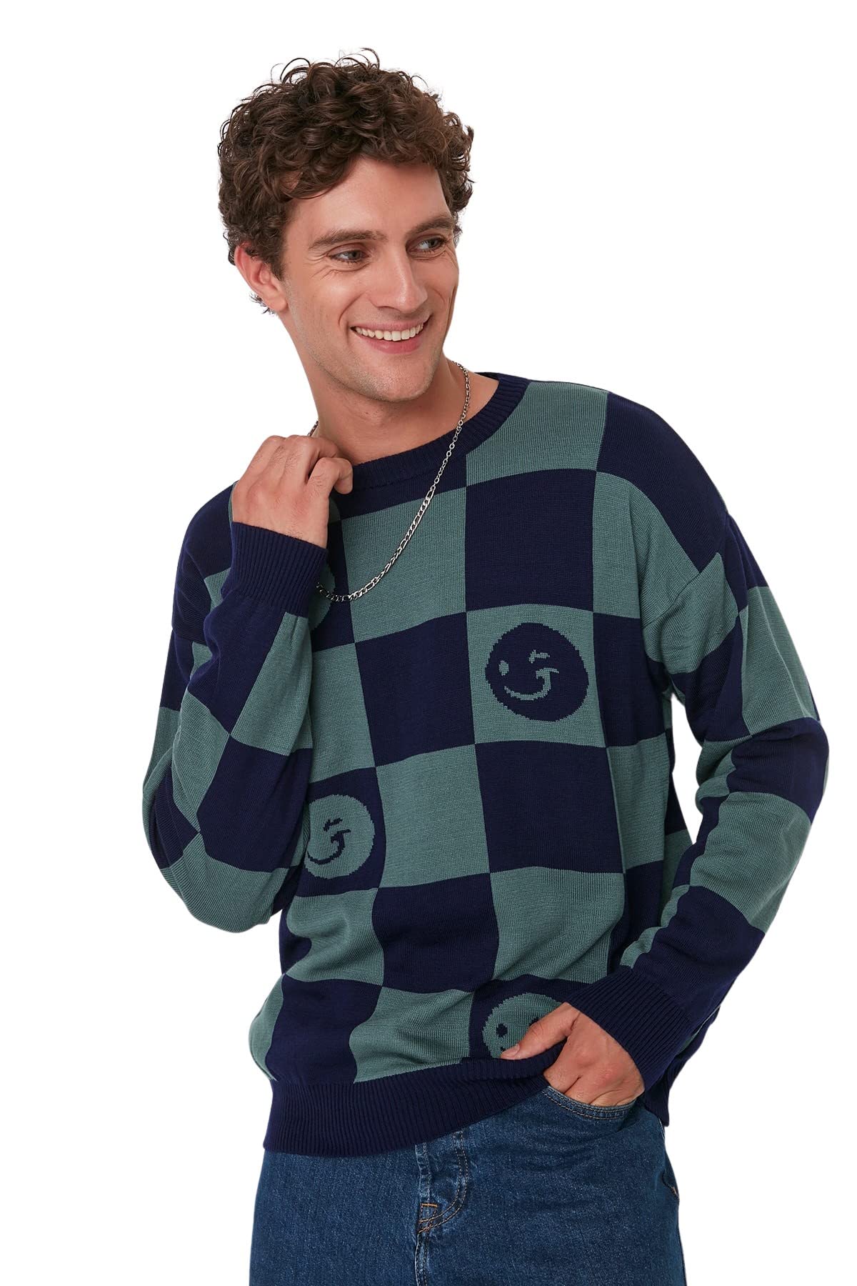 Trendyol Man Young Fitted Basic Crew Neck Knitwear Sweater Blue