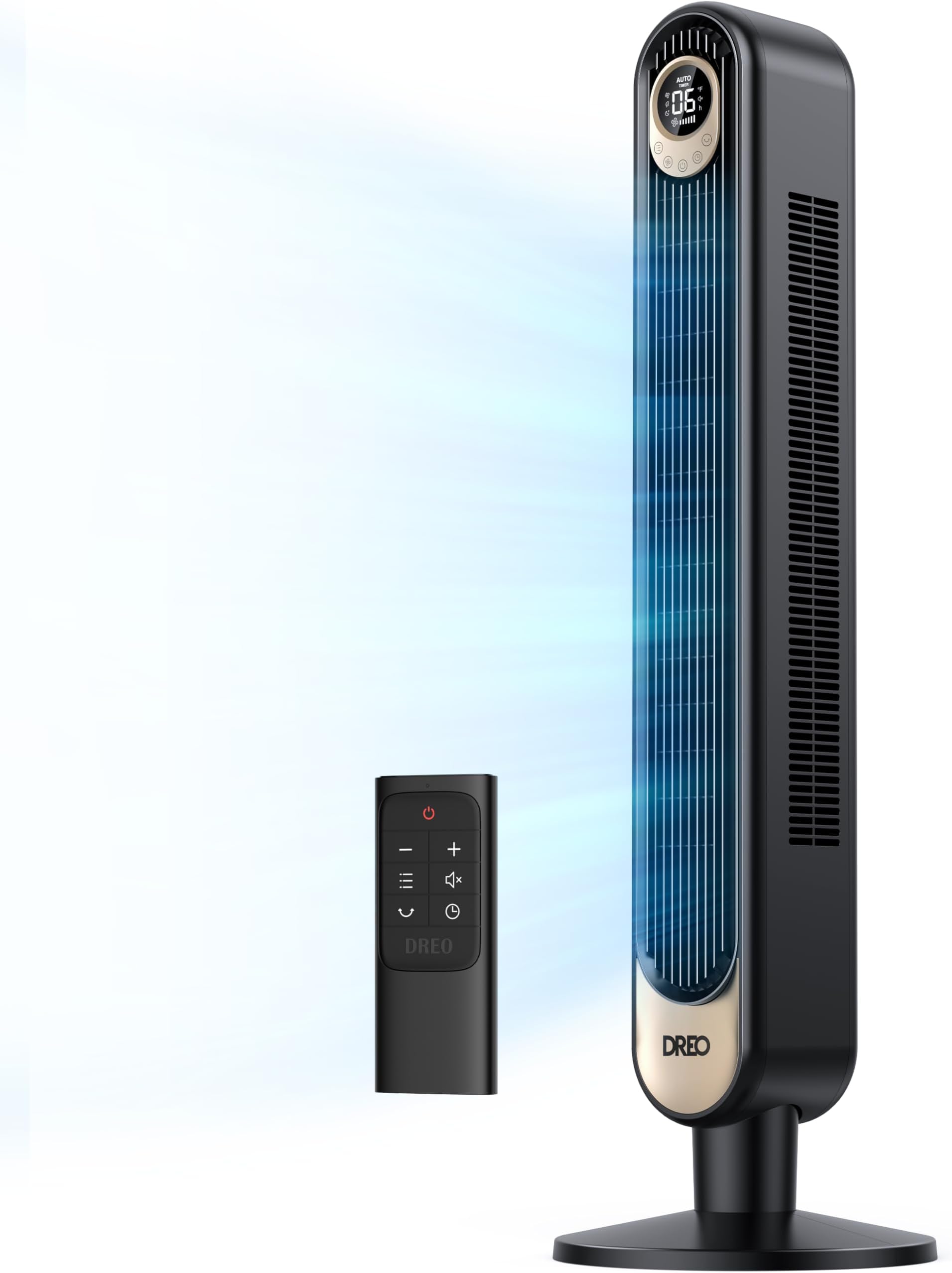 Dreo Tower Fan 42 Inch, Quiet Oscillating Bladeless Fan with Remote, 6 Speeds, 4 Modes, LED Display, 12H Timer, BlackGold Floor Standing Fan Powerful for Indoor Home Bedroom Office Room
