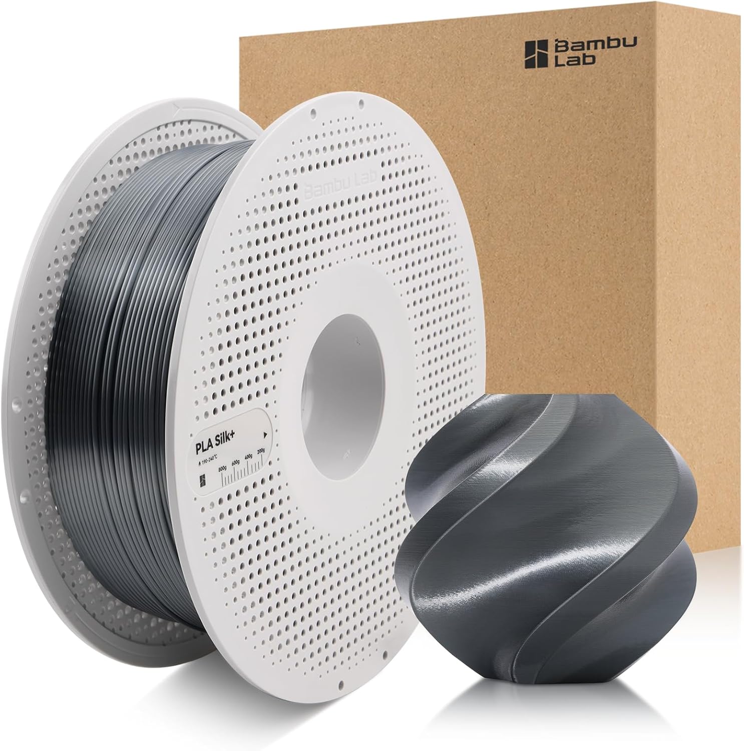 Bamboo 1.75MM PLA Silk+ Filament Shiny Like Chrome, Smooth Like Silk High Speed &Easy Printing Eco Friendly with RFID for Bambu Lab A1,A1MINI,X1,P1 AMS 1KG +/- 0.03mm (Titan Gray 13108)