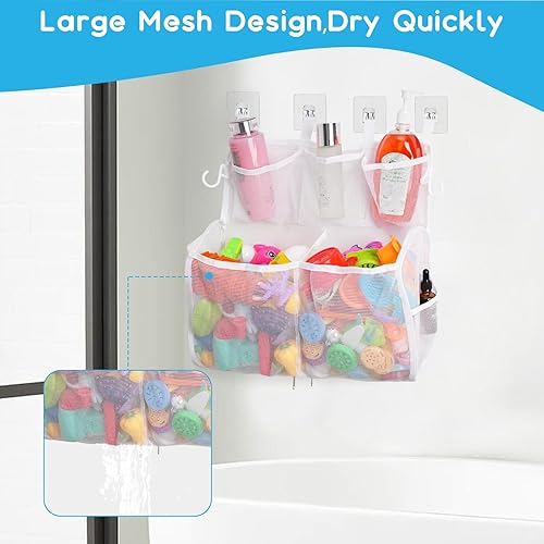 Miniatura 5 de Almacenamiento de juguetes de baño, 2 capas de gran capacidad, soporte de juguetes de baño de liberación rápida con cremallera de botón, cesta