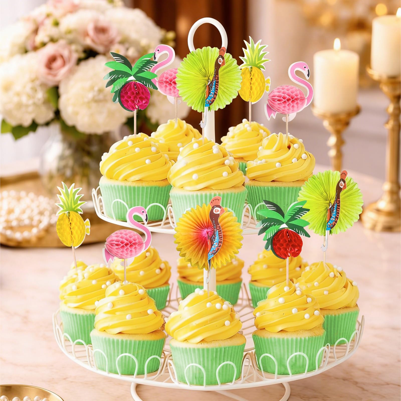 Decorazioni per Cocktail, 100 Pezzi Stuzzicadenti Decorativi, Stuzzicadenti Decorativi per Cocktail, Decorazione Torta Hawaiana, Cake Topper Tropicali, per Festa Spiaggia Hawaii