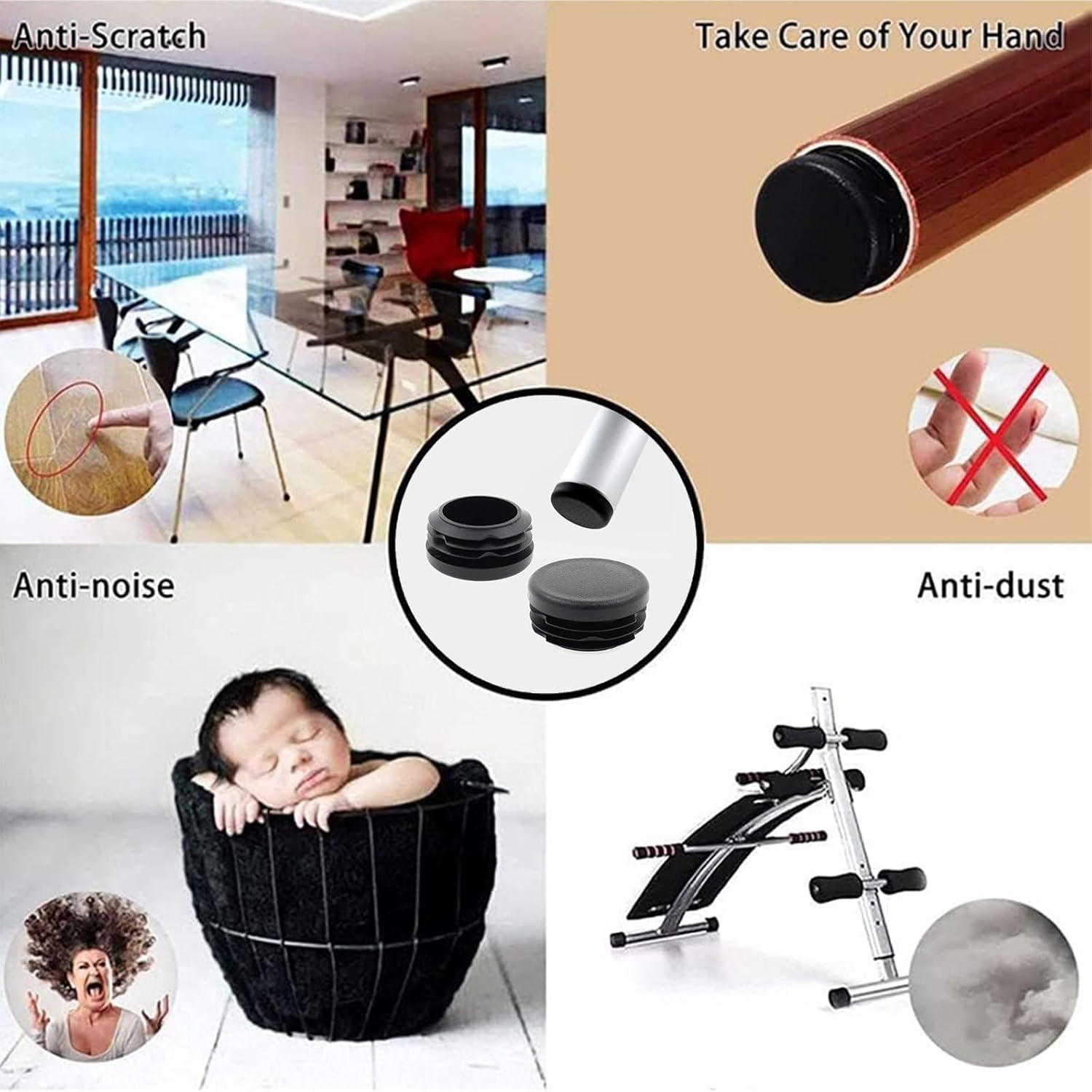 0.63 inch Round Plastic Plug,Plastic Inner Plugs Rubber End Covers,Table Foot End Caps,Chair Leg Ribbed Inserts Desk Feet Stoppers Furniture Legs Pipe Plug Floor Protector Black 24pcs 16mm