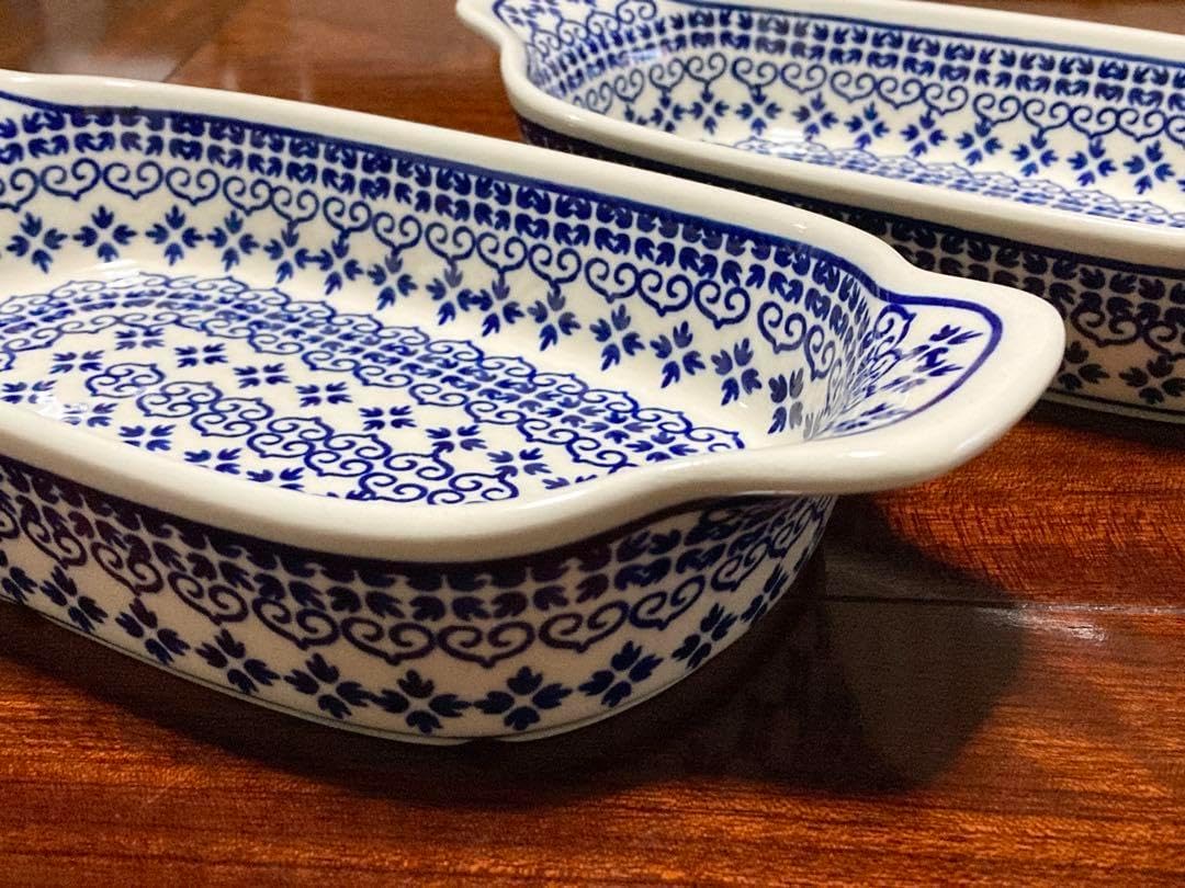 ポーリッシュポタリー ハンドル付き オーブン 皿 2セット ポーリッシュポタリー ハンドル付き オーブン 皿 2セット