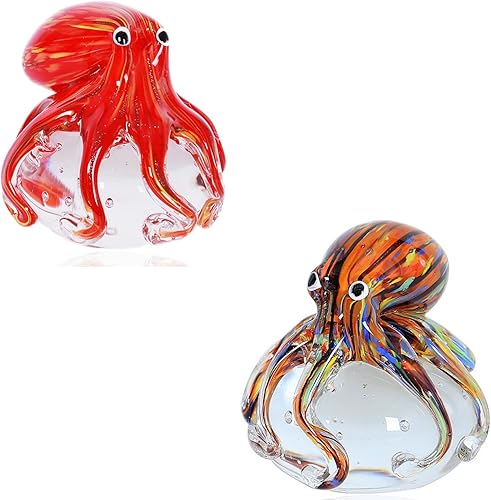 EUSTUMA Adorno de figura de pulpo de vidrio soplado a mano, adorno de animales marinos para acuario de pecera, colección de animales marinos para