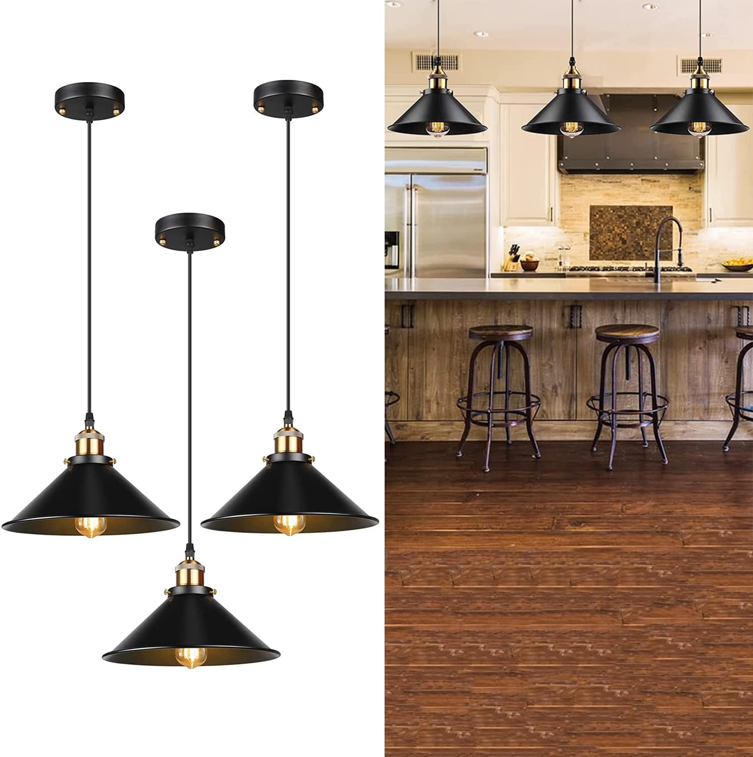 VASA NAMA 3 Unidades Luz Colgante Industrial, Lámpara colgante con