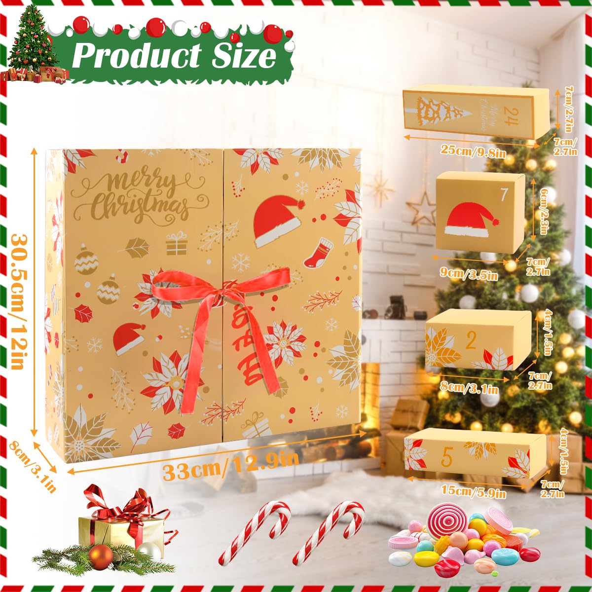Set De Boîtes Calendrier De l'Avent Diy, 24 Boîte Cadeau De Noël, Kit Calendrier De l'Avent a Remplir, Calendrie De Compte à Rebours De Noël Décorations (Huang)