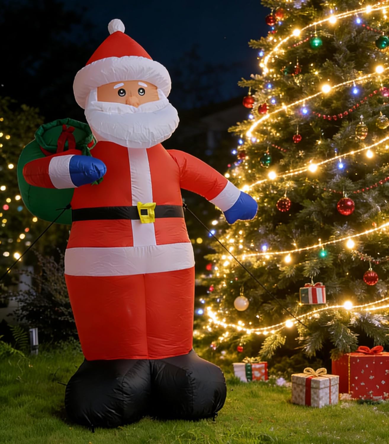 8FT Christmas Inflatable Santa Claus Outdoor Decorations, Inflatable Santa with Gift Bag Built-in LED Lights, Blow Up Yard Decorations for Holiday Xmas Party Indoor Garden Lawn