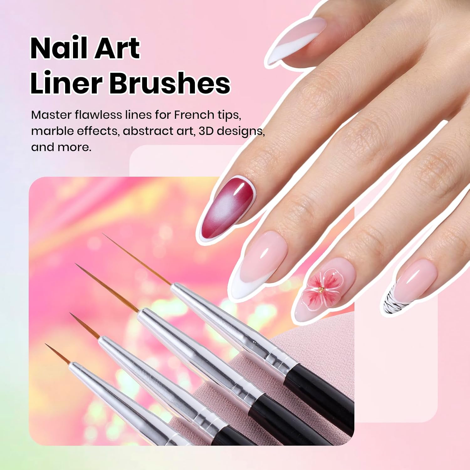 Beetles Nail Art Brushes, 25pcs Nail Art Pens Daul Ended Dotting Tools | Striping Liner Brushes for Nails Detail Drawing Nail Art Tools with Palette Brush Holder, DIY Home Manicure Design Set