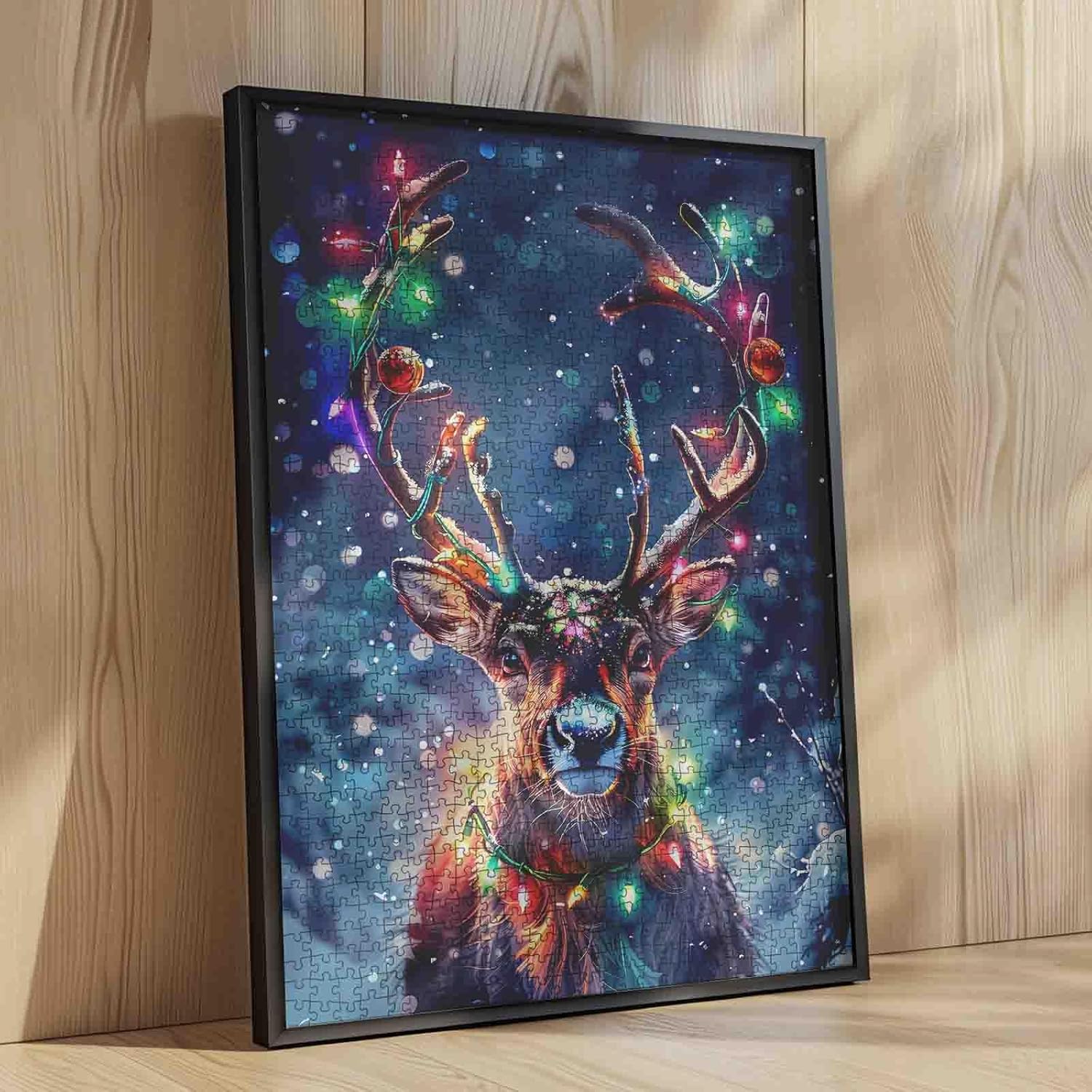 Tucocoo Reindeer Christmas Jigsaw Puzzle 1000 Pieces Puzzles for Adults, Colored Lights Forest Winter Art Puzzles for Challenging Family Activity Games DIY Craft Puzzle for Home Decor Gifts