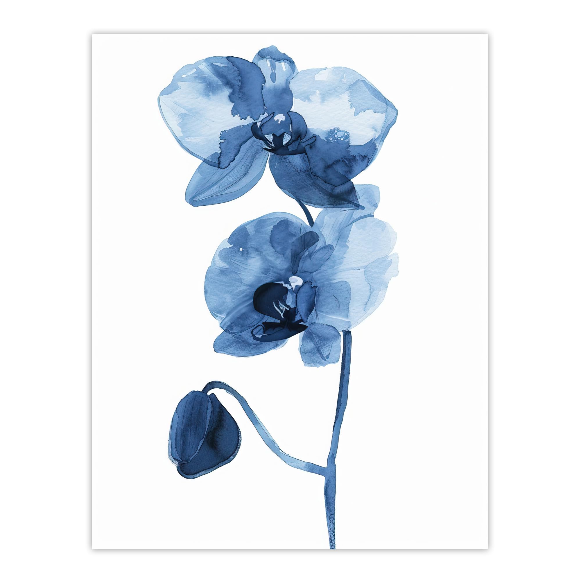Artery8 Watercolour Painting Wall Art Print - Blue Orchid Flower Bloom - W18" x H24"