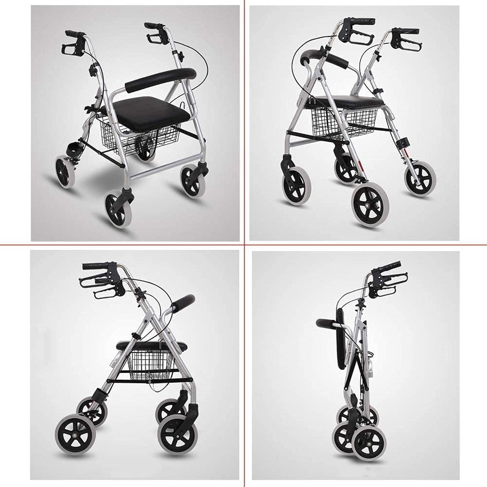 Rollator Walker Walker z siedziskiem i kołami, składany pionowy Rollator dla starszych mężczyzn, uwolniony, regulowana wysokość podłokietnika, wsparcie 500 funtów