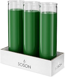 SIMPLY SOSON 2x8 Green Candles in Glass 3 Pack â€“ 90 Hours | Prayer Candles in Glass Meditation Candles Religious Candles | Church Candles Memorial Candles Emergency Candles Long Burning Velas Blancas