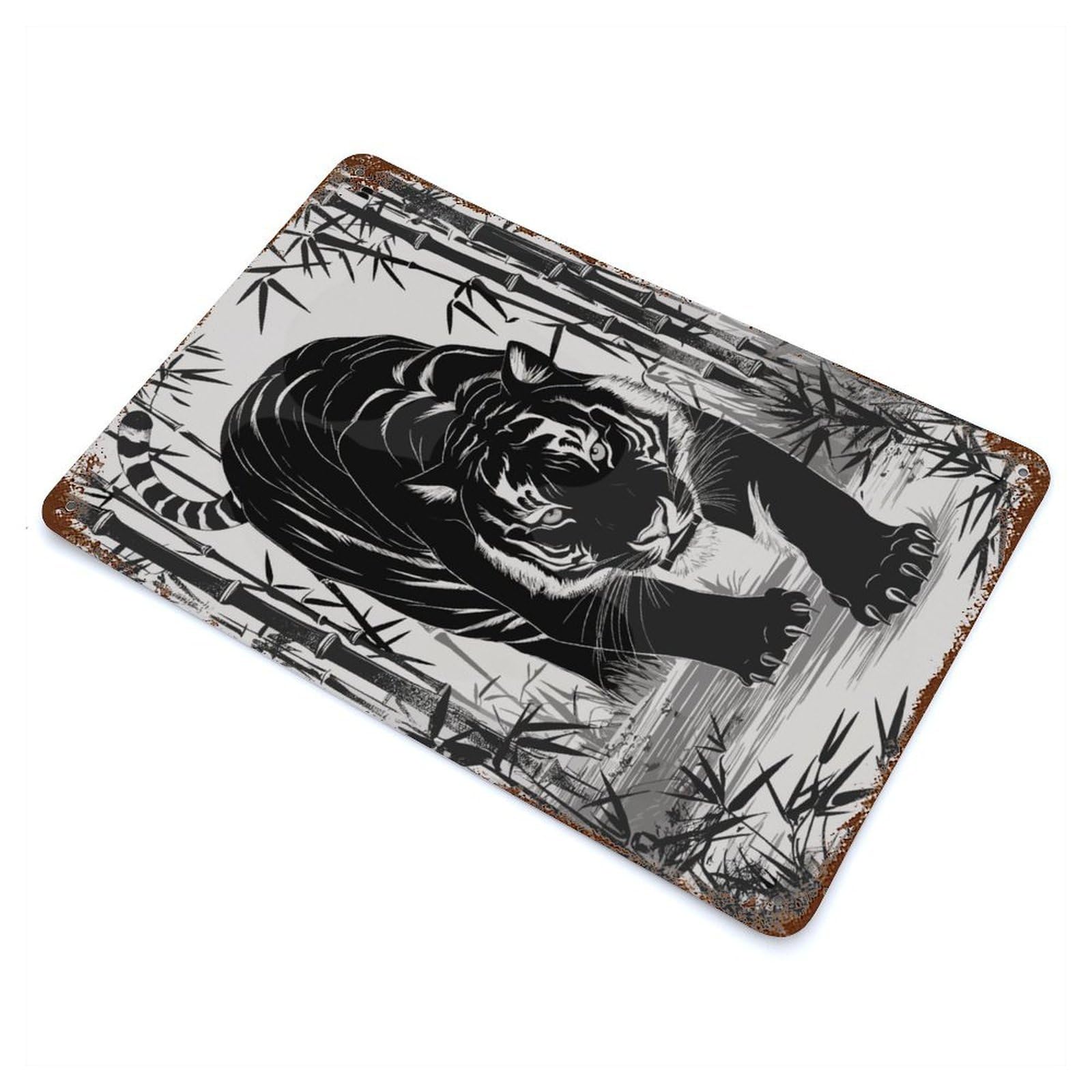 Vintage Tiger Aged Metal Wall Plaque 11.8"x7.9", Ideal for Garage, Bar And Workshop Decor