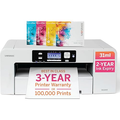 Sawgrass SG1000 VersiFlex Printer Bundle, Innovative Inks & Light Heat Transfer Paper Bundle - Soft-Touch Infusible Ink, 8.5x11 Paper - Professional Results on Untreated Fabric and Wood