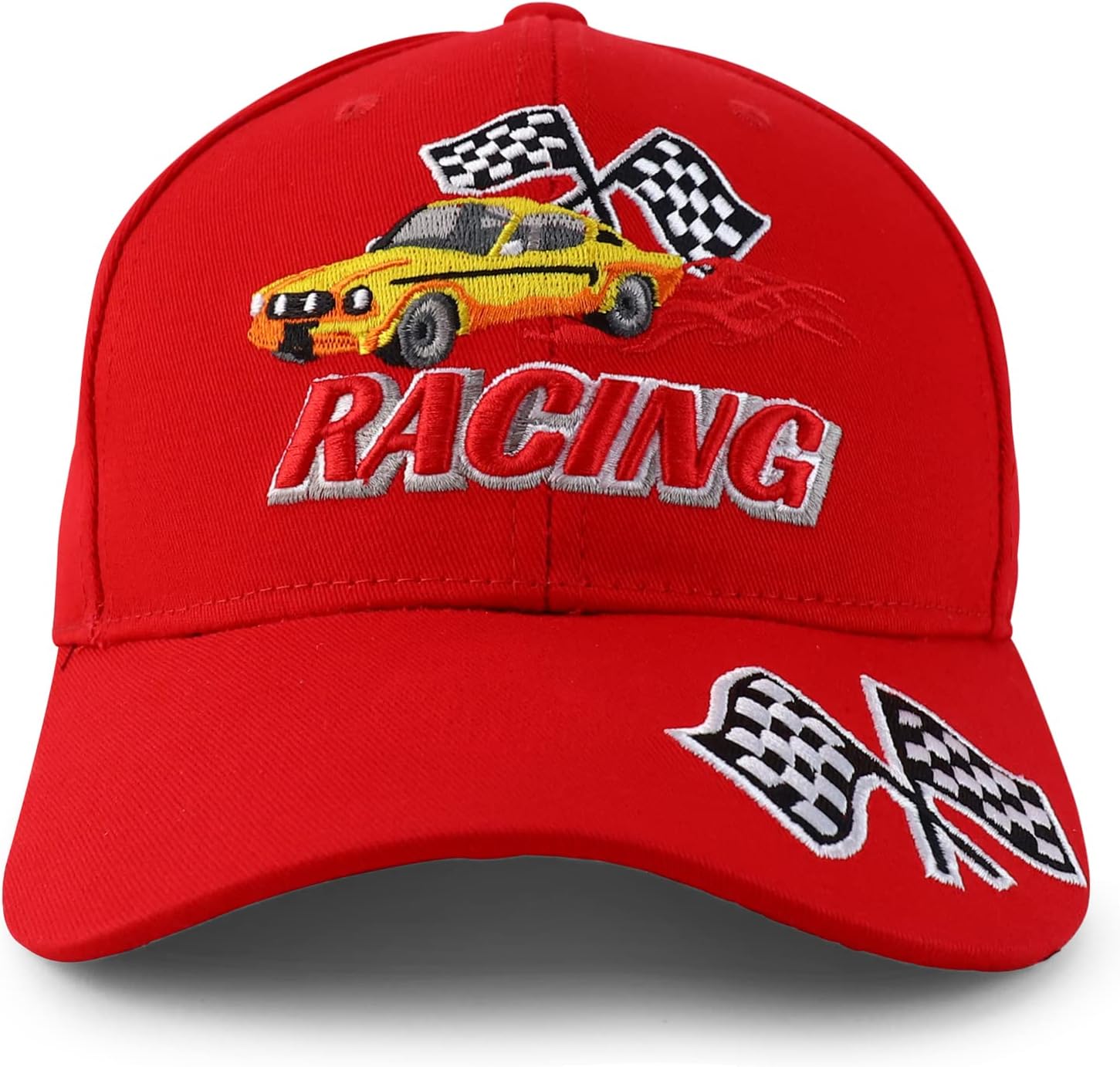 Trendy Apparel Shop Racing 3D Embroidered Flame Car Race Flag Baseball Cap - Image 2