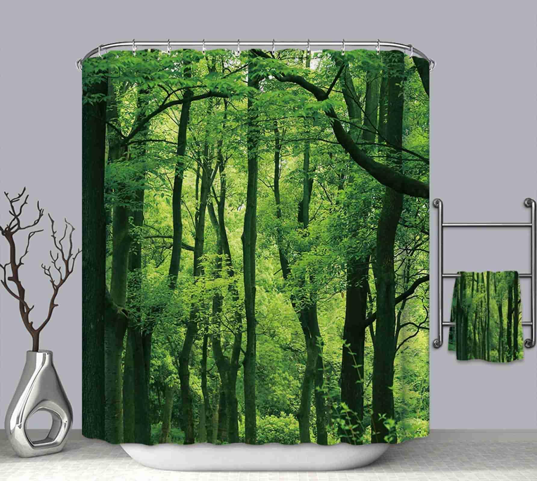 Rideau douche coton vert forêt grand format pour éviter projections