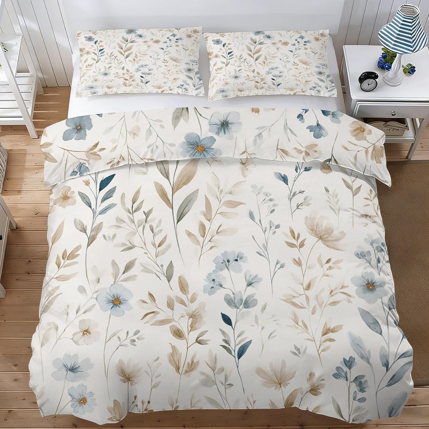 Parure de lit 2 personnes 240x220 housse de couette microfbre fleurs D-329