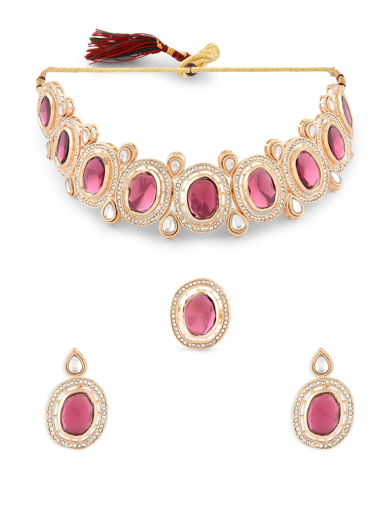 ZAVERI PEARLS Wine Color Stones Dazzling Austrian Diamonds Kundan Necklace Earring & Ring Set For Women-ZPFK16071 (B0C4H3B4XY) Amazon Price History, Amazon Price Tracker