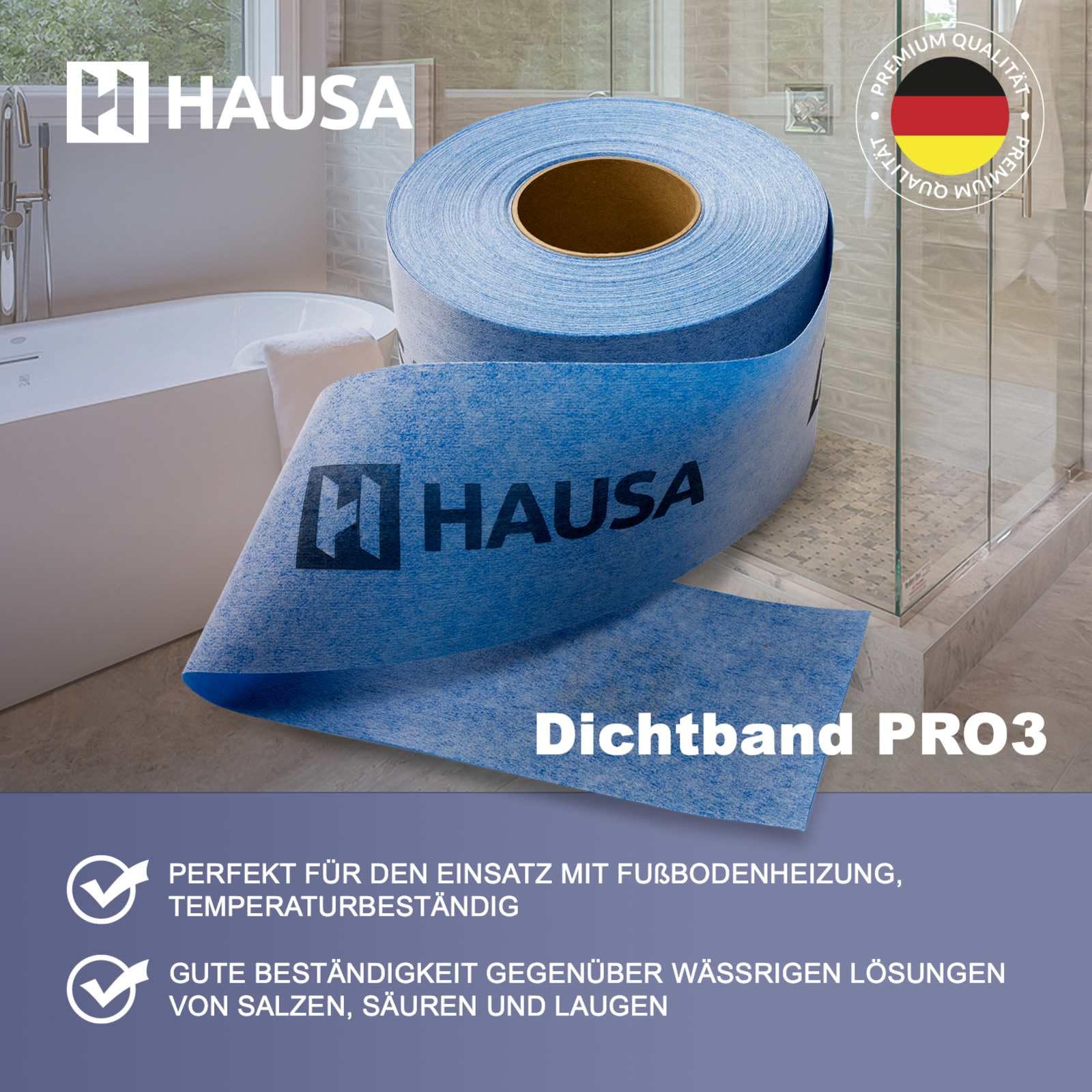 Hausa PRO3 Nastro di tenuta per piastrelle, 120 mm di larghezza, impermeabile, per interni ed esterni, ambienti umidi, sanitari, bagno, doccia, terrazzi, balconi, 50 m