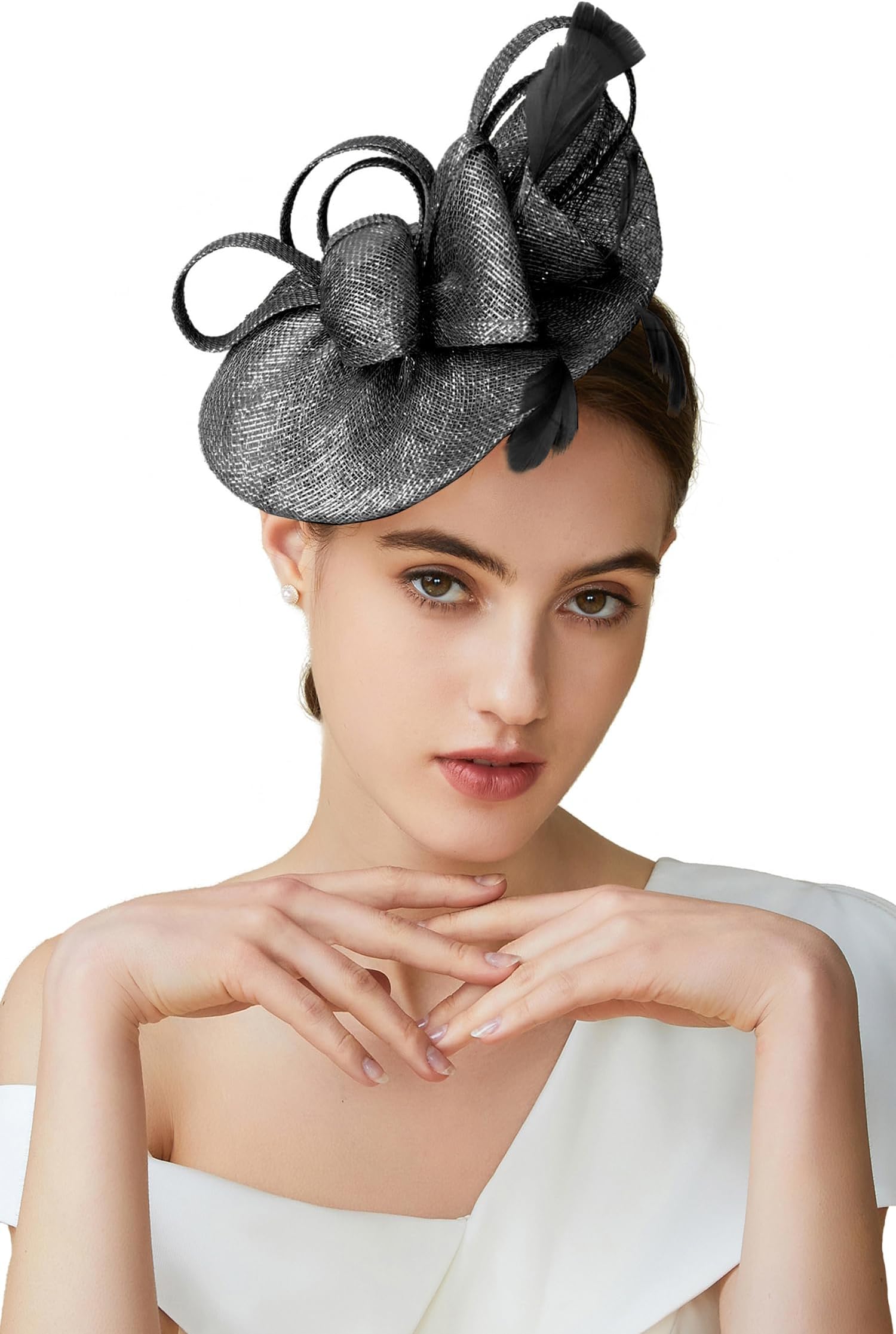 BABEYOND Women's Pillbox Fascinator Hat Kentucky Derby Hat Feather Fascinator Headband Tea Party Fascinator Hat for Cocktail