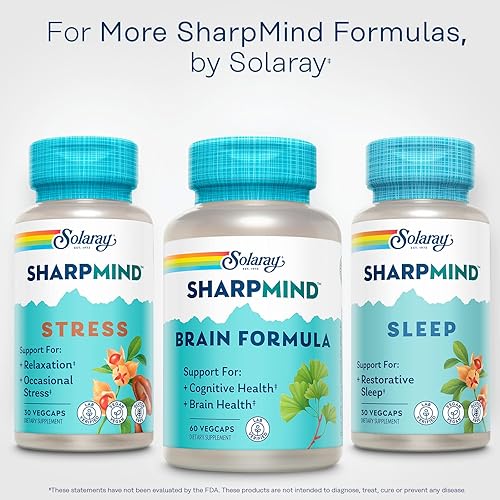 Miniatura 6 de SOLARAY SharpMind Fórmula de apoyo cerebral – Suplementos cerebrales nootrópicos – Apoyo cognitivo y de salud cerebral con ginkgo biloba – 60 días